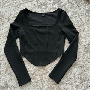 Black Long Sleeve Corset Style Crop Top Going Out Tops